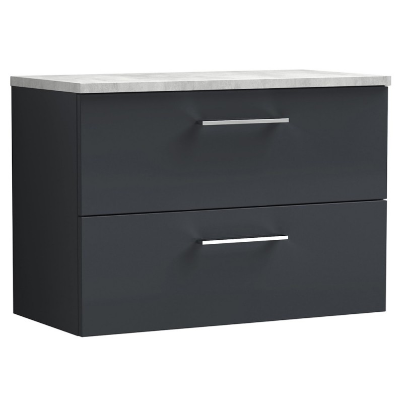 Arno 800mm Wall Hung 2 Drawer Vanity Unit & Laminate Worktop - Soft Black/Bellato Grey Arno 800mm Wall Hung 2 Drawer Vanity Unit & Laminate Worktop - Soft Black/Bellato Grey