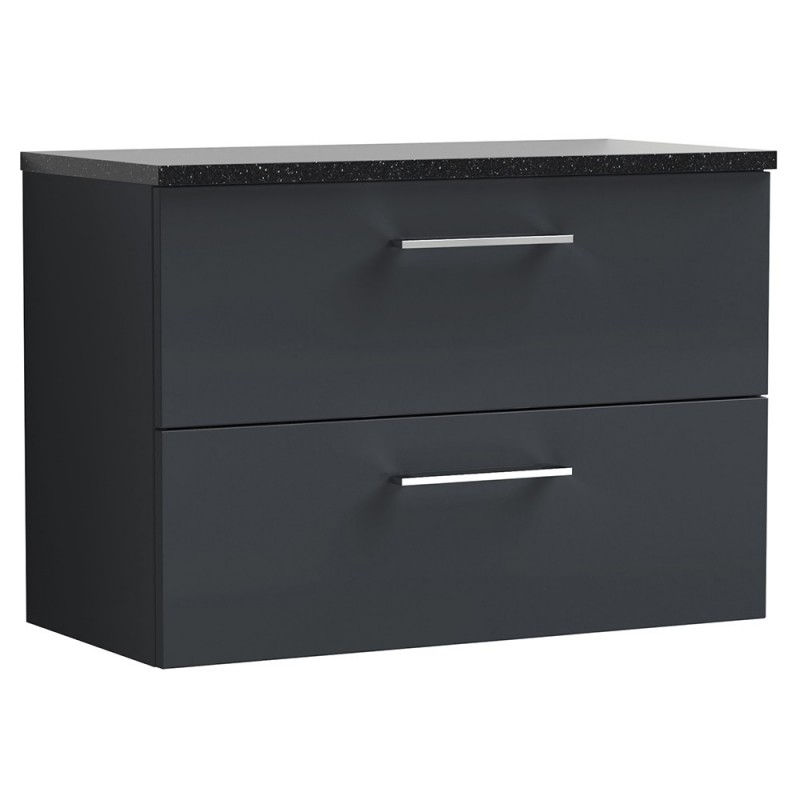 Arno 800mm Wall Hung 2 Drawer Vanity Unit & Laminate Worktop - Soft Black/Sparkle Black Arno 800mm Wall Hung 2 Drawer Vanity Unit & Laminate Worktop - Soft Black/Sparkle Black