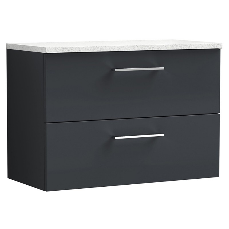 Arno 800mm Wall Hung 2 Drawer Vanity Unit & Laminate Worktop - Soft Black/Sparkle White Arno 800mm Wall Hung 2 Drawer Vanity Unit & Laminate Worktop - Soft Black/Sparkle White