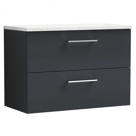 Arno 800mm Wall Hung 2 Drawer Vanity Unit & Laminate Worktop - Soft Black/Sparkle White