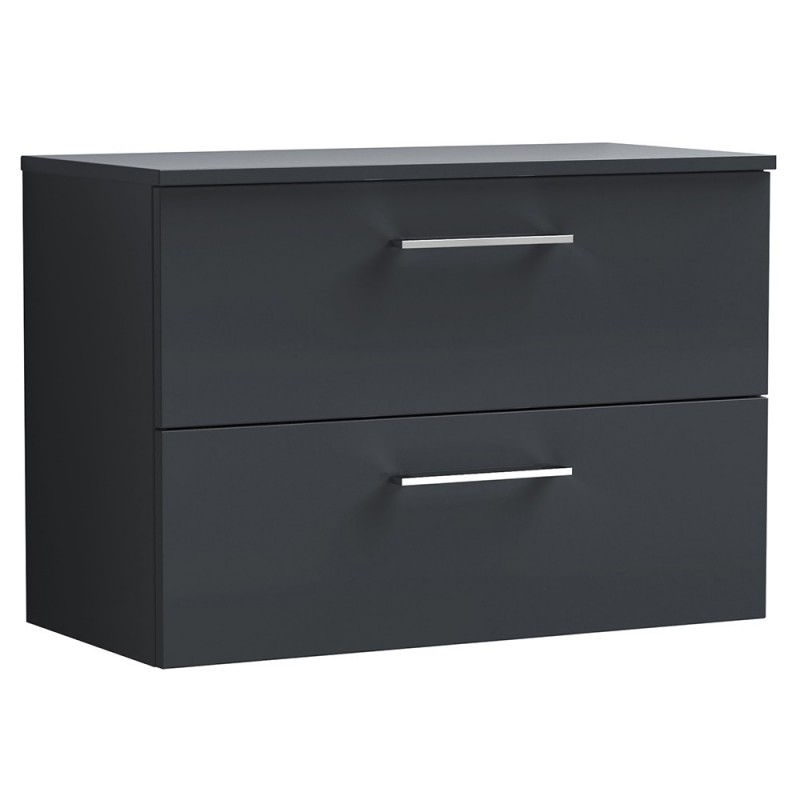 Arno 800mm Wall Hung 2 Drawer Vanity Unit & Laminate Worktop - Soft Black Arno 800mm Wall Hung 2 Drawer Vanity Unit & Laminate Worktop - Soft Black