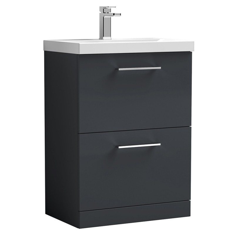 Arno 600mm Freestanding 2 Drawer Vanity & Thin-Edge Ceramic Basin - Soft Black Arno 600mm Freestanding 2 Drawer Vanity & Thin-Edge Ceramic Basin - Soft Black
