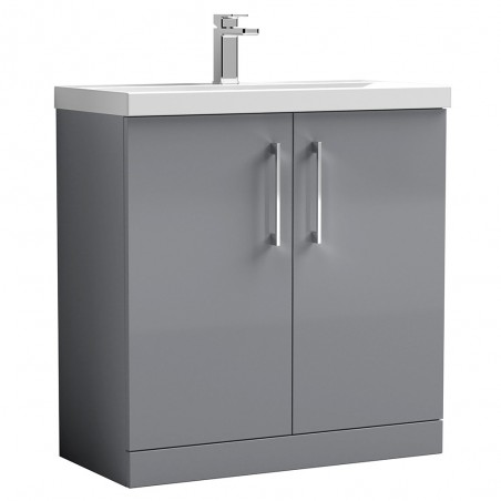 Arno 800mm Freestanding 2 Door Vanity & Thin-Edge Ceramic Basin - Satin Grey