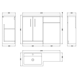 Arno 1100mm Left Hand Combination - Satin Grey - Technical Drawing