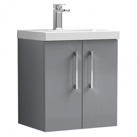 Arno 500mm Wall Hung 2 Door Vanity & Mid-Edge Ceramic Basin - Satin Grey