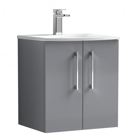 Arno 500mm Wall Hung 2 Door Vanity & Curved Ceramic Basin - Satin Grey