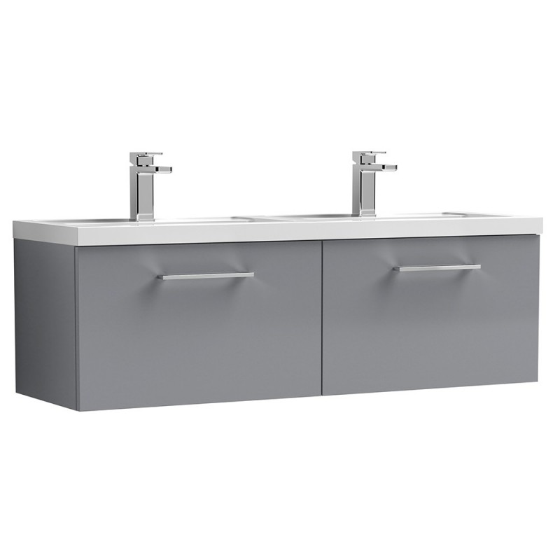 Arno 1200mm Wall Hung 2 Drawer Vanity & Double Polymarble Basin - Satin Grey Arno 1200mm Wall Hung 2 Drawer Vanity & Double Polymarble Basin - Satin Grey