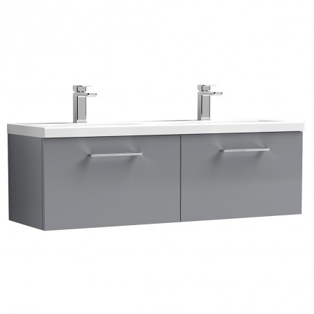 Arno 1200mm Wall Hung 2 Drawer Vanity & Double Ceramic Basin - Satin Grey