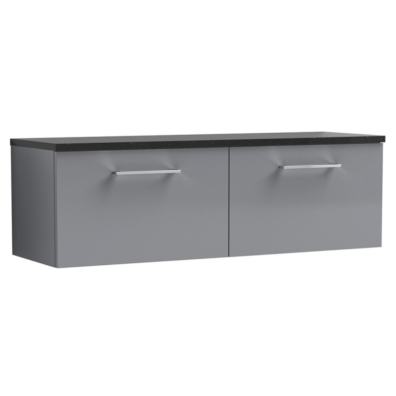 Arno 1200mm Wall Hung 2 Drawer Vanity Unit & Laminate Worktop - Satin Grey/Sparkle Black Arno 1200mm Wall Hung 2 Drawer Vanity Unit & Laminate Worktop - Satin Grey/Sparkle Black