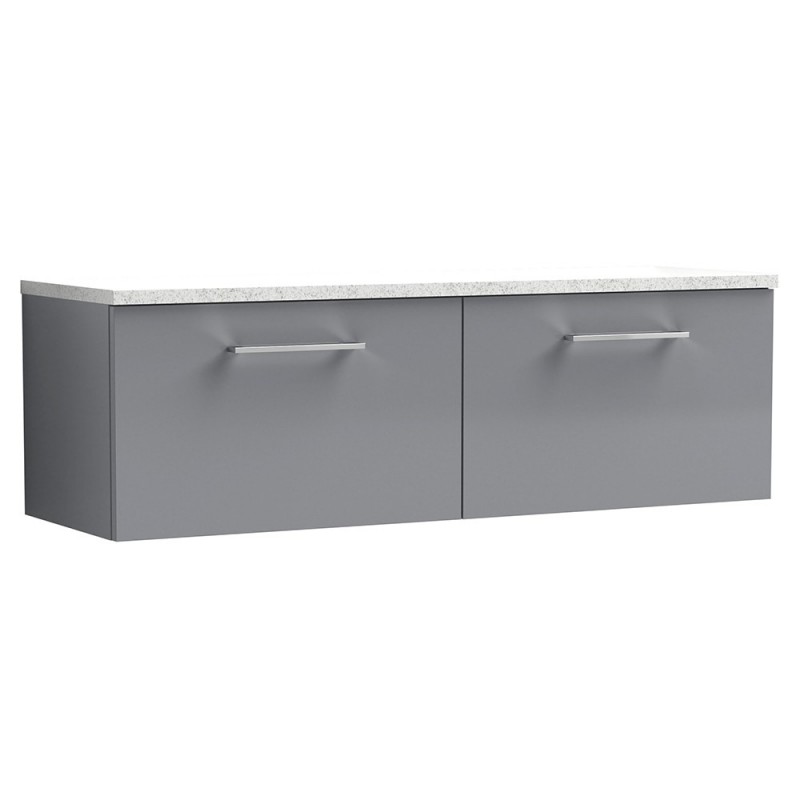 Arno 1200mm Wall Hung 2 Drawer Vanity Unit & Laminate Worktop - Satin Grey/Sparkle White Arno 1200mm Wall Hung 2 Drawer Vanity Unit & Laminate Worktop - Satin Grey/Sparkle White