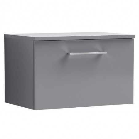 Arno 600mm Wall Hung 1 Drawer Vanity & Curved Ceramic Basin - Satin Grey