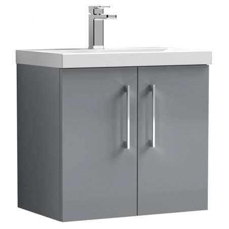 Arno 600mm Wall Hung 2 Door Vanity & Mid-Edge Ceramic Basin - Satin Grey