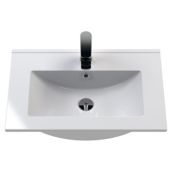 Arno 600mm Wall Hung 2 Door Vanity & Minimalist Ceramic Basin - Satin Grey - Insitu