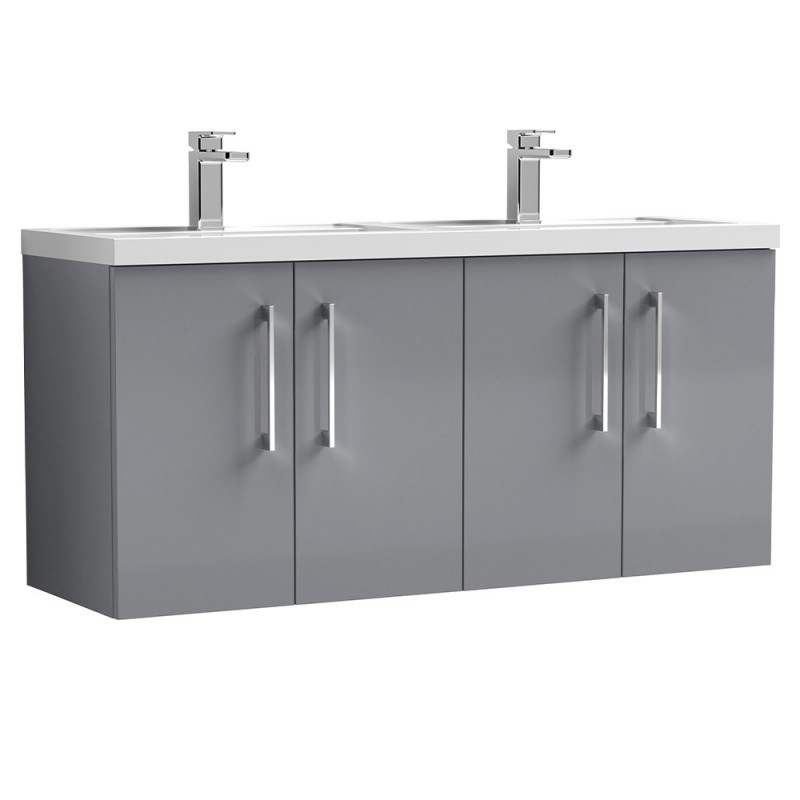 Arno 1200mm Wall Hung 4 Door Vanity & Double Polymarble Basin - Satin Grey Arno 1200mm Wall Hung 4 Door Vanity & Double Polymarble Basin - Satin Grey