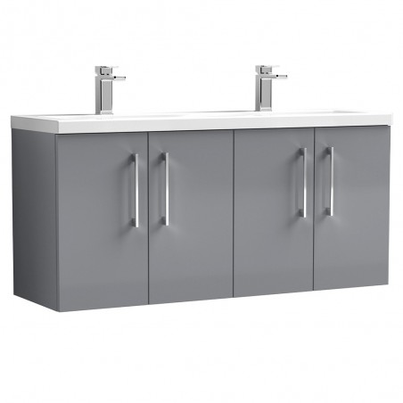 Arno 1200mm Wall Hung 4 Door Vanity & Double Ceramic Basin - Satin Grey