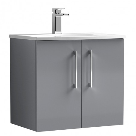 Arno 600mm Wall Hung 2 Door Vanity & Curved Ceramic Basin - Satin Grey