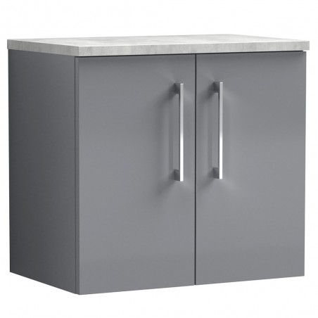 Arno 600mm Wall Hung 2 Door Vanity & Laminate Worktop - Satin Grey/Bellato Grey