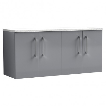 Arno 1200mm Wall Hung 4 Door Vanity Unit & Laminate Worktop - Satin Grey/Sparkle White