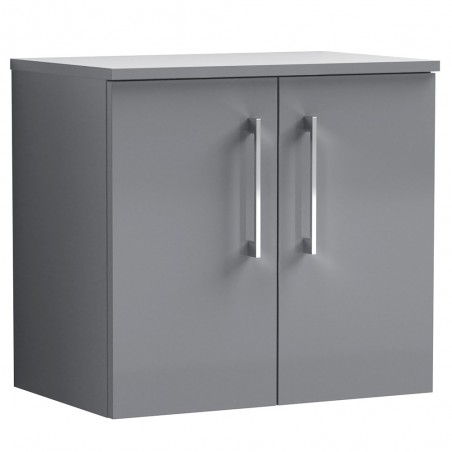 Arno 600mm Wall Hung 2 Door Vanity & Laminate Worktop - Satin Grey