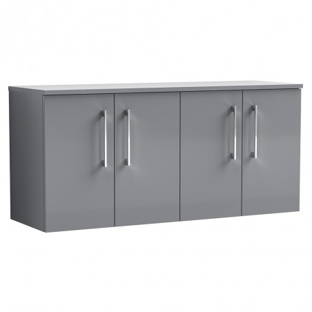 Arno 1200mm Wall Hung 4 Door Vanity & Laminate Worktop - Satin Grey