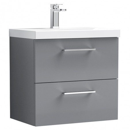 Arno 600mm Wall Hung 2 Drawer Vanity & Mid-Edge Ceramic Basin - Satin Grey