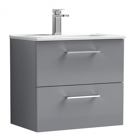 Arno 600mm Wall Hung 2 Drawer Vanity & Minimalist Ceramic Basin - Satin Grey