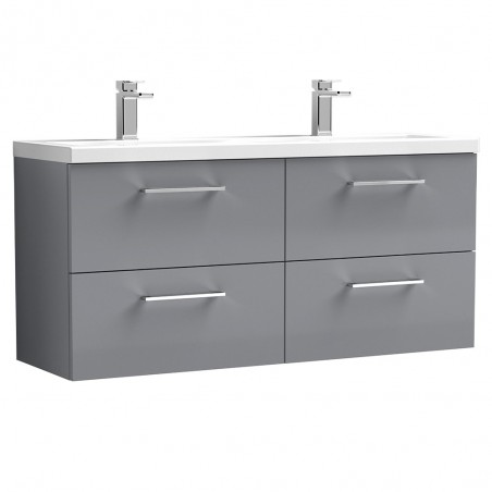 Arno 1200mm Wall Hung 4 Drawer Vanity & Double Ceramic Basin - Satin Grey