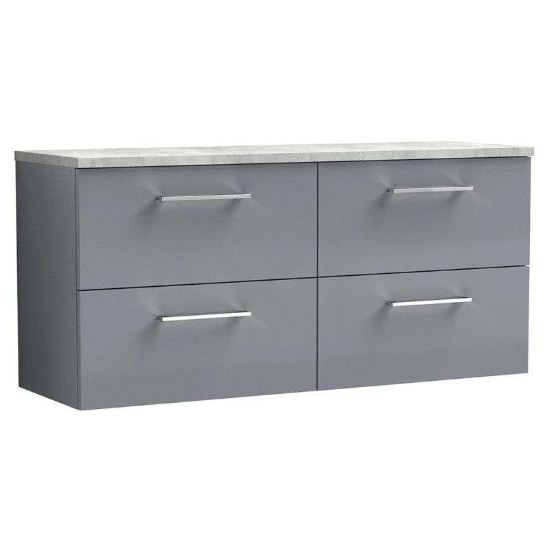 Arno 1200mm Wall Hung 4 Drawer Vanity Unit & Laminate Worktop - Satin Grey/Bellato Grey Arno 1200mm Wall Hung 4 Drawer Vanity Unit & Laminate Worktop - Satin Grey/Bellato Grey