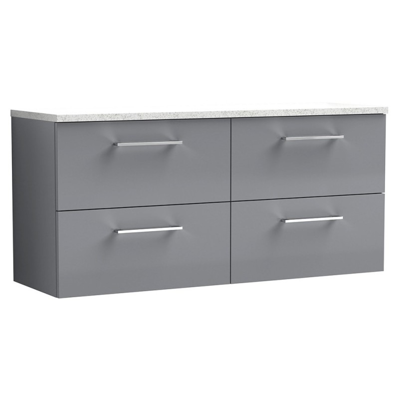 Arno 1200mm Wall Hung 4 Drawer Vanity Unit & Laminate Worktop - Satin Grey/Sparkle White Arno 1200mm Wall Hung 4 Drawer Vanity Unit & Laminate Worktop - Satin Grey/Sparkle White
