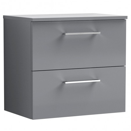 Arno 600mm Wall Hung 2 Drawer Vanity & Laminate Worktop - Satin Grey