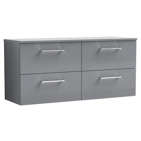 Arno 1200mm Wall Hung 4 Drawer Vanity & Laminate Worktop - Satin Grey