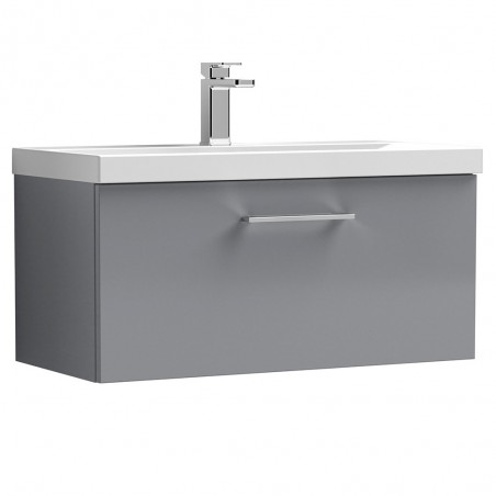 Arno 800mm Wall Hung 1 Drawer Vanity & Mid-Edge Ceramic Basin - Satin Grey