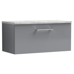 Arno 800mm Wall Hung 1 Drawer Vanity & Laminate Worktop - Satin Grey/Bellato Grey
