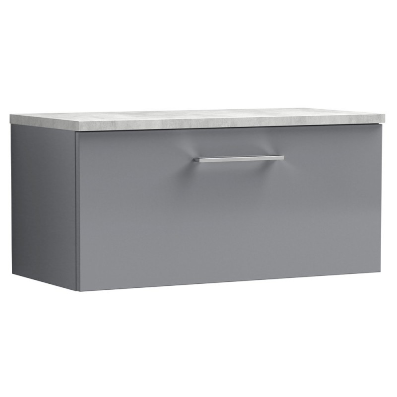 Arno 800mm Wall Hung 1 Drawer Vanity & Laminate Worktop - Satin Grey/Bellato Grey Arno 800mm Wall Hung 1 Drawer Vanity & Laminate Worktop - Satin Grey/Bellato Grey