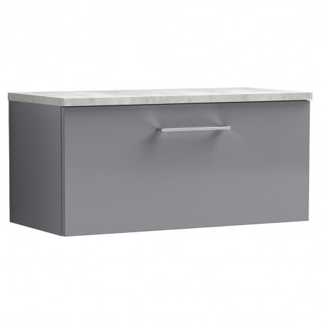 Arno 800mm Wall Hung 1 Drawer Vanity & Laminate Worktop - Satin Grey/Bellato Grey