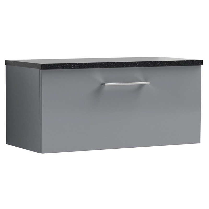 Arno 800mm Wall Hung 1 Drawer Vanity & Laminate Worktop - Satin Grey/Black Sparkle Arno 800mm Wall Hung 1 Drawer Vanity & Laminate Worktop - Satin Grey/Black Sparkle