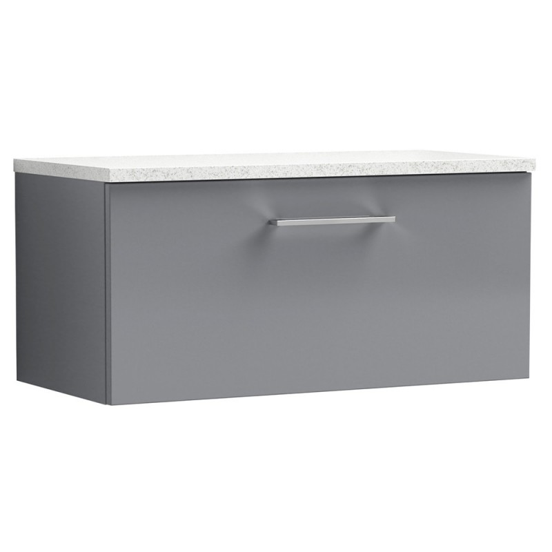 Arno 800mm Wall Hung 1 Drawer Vanity & Laminate Worktop - Satin Grey/Sparkle White Arno 800mm Wall Hung 1 Drawer Vanity & Laminate Worktop - Satin Grey/Sparkle White