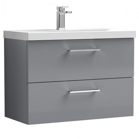 Arno 800mm Wall Hung 2 Drawer Vanity & Mid-Edge Ceramic Basin - Satin Grey