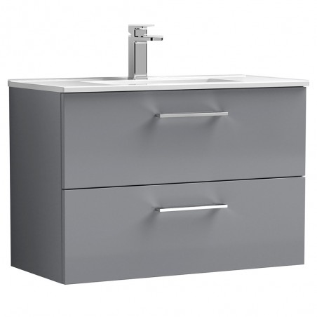 Arno 800mm Wall Hung 2 Drawer Vanity & Minimalist Ceramic Basin - Satin Grey