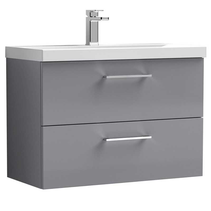 Arno 800mm Wall Hung 2 Drawer Vanity & Thin-Edge Ceramic Basin - Satin Grey Arno 800mm Wall Hung 2 Drawer Vanity & Thin-Edge Ceramic Basin - Satin Grey