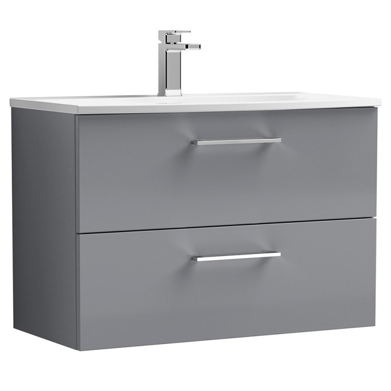 Arno 800mm Wall Hung 2 Drawer Vanity & Curved Ceramic Basin - Satin Grey Arno 800mm Wall Hung 2 Drawer Vanity & Curved Ceramic Basin - Satin Grey