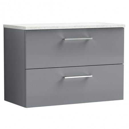 Arno 800mm Wall Hung 2 Drawer Vanity & Laminate Worktop - Satin Grey/Sparkle White