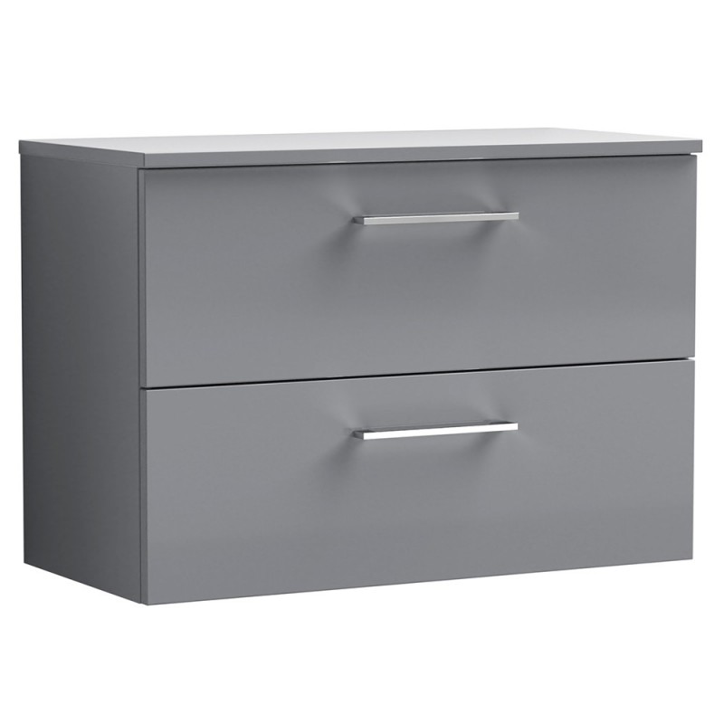 Arno 800mm Wall Hung 2 Drawer Vanity & Laminate Worktop - Satin Grey Arno 800mm Wall Hung 2 Drawer Vanity & Laminate Worktop - Satin Grey