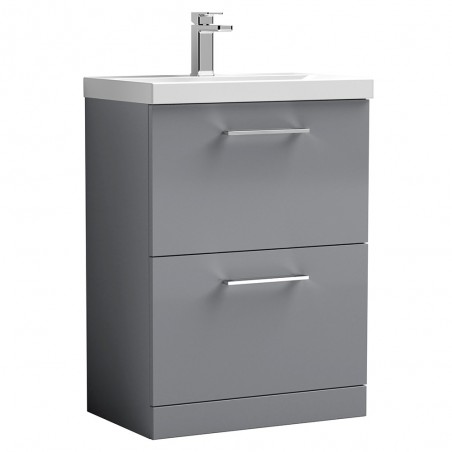 Arno 600mm Freestanding 2 Drawer Vanity & Mid-Edge Ceramic Basin - Satin Grey