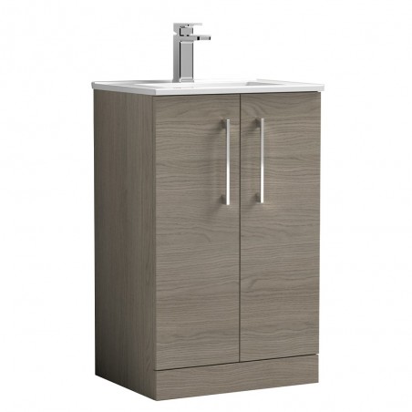 Arno 500mm Freestanding 2 Door Vanity Unit with Minimalist Basin - Solace Oak