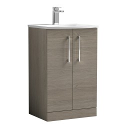 Arno 500mm Freestanding 2 Door Vanity Unit with Curved Basin - Solace Oak