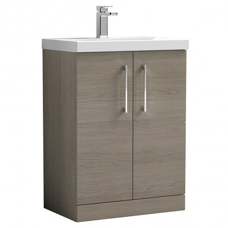 Arno 600mm Freestanding 2 Door Vanity Unit with Mid-Edge Basin - Solace Oak