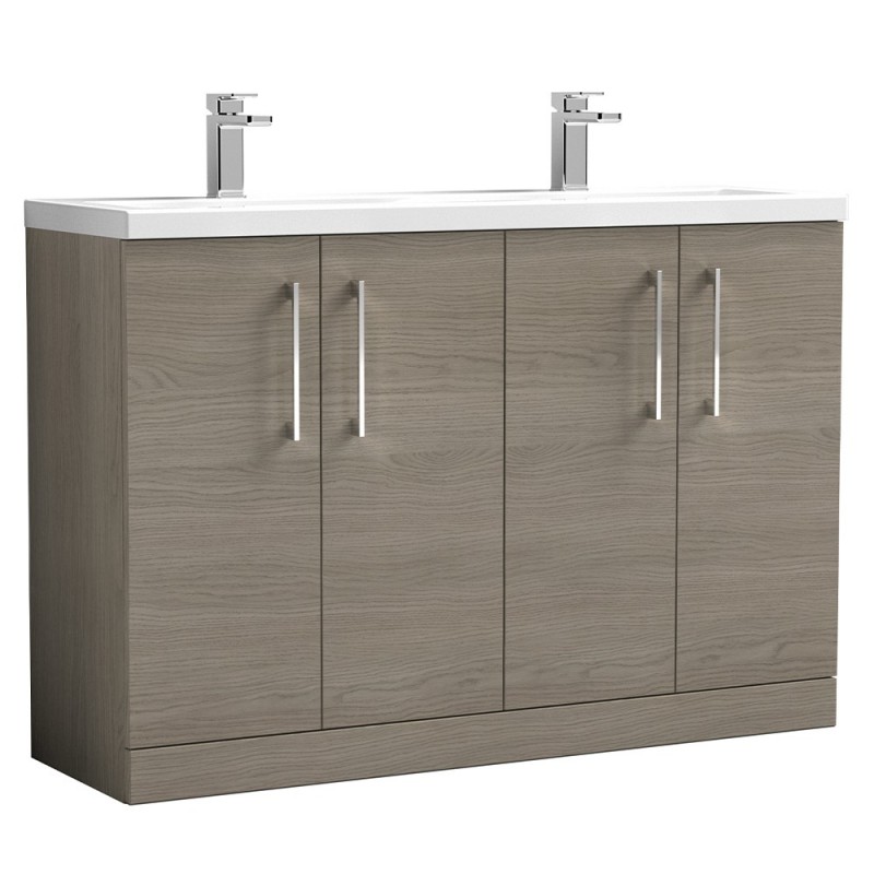 Arno 1200mm Freestanding 4 Door Vanity Unit with Double Ceramic Basin - Solace Oak Woodgrain Arno 1200mm Freestanding 4 Door Vanity Unit with Double Ceramic Basin - Solace Oak Woodgrain