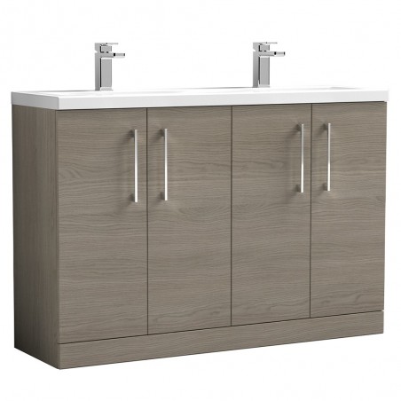 Arno 1200mm Freestanding 4 Door Vanity Unit with Double Ceramic Basin - Solace Oak Woodgrain