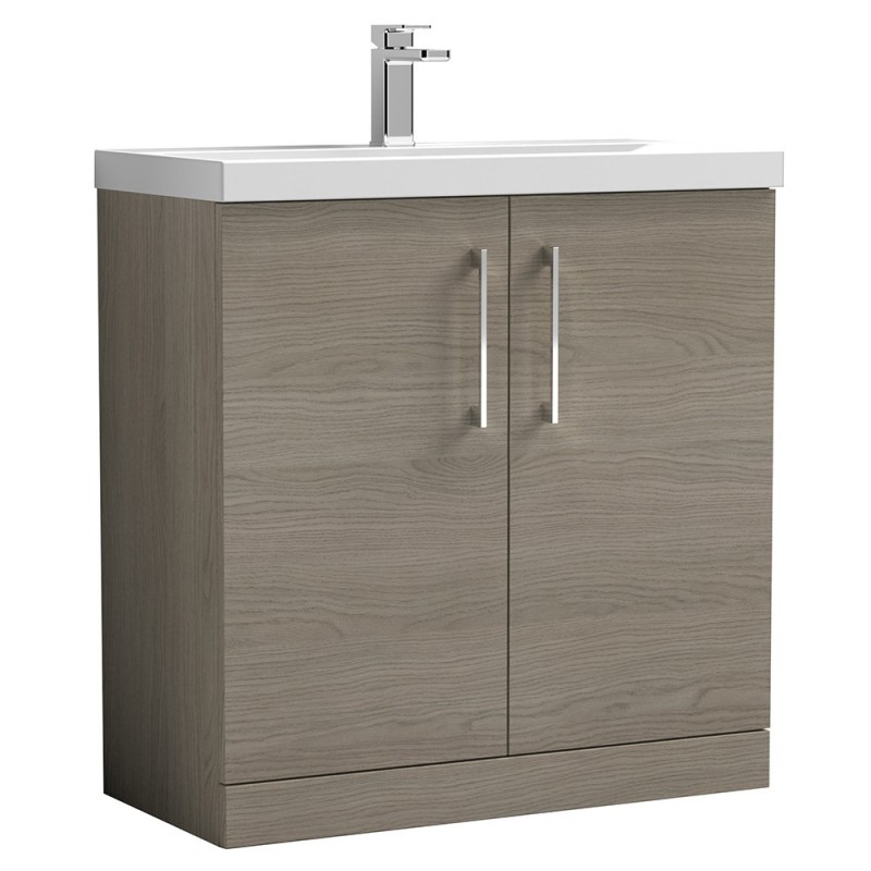Arno 800mm Freestanding 2 Door Vanity Unit with Mid-Edge Basin - Solace Oak Arno 800mm Freestanding 2 Door Vanity Unit with Mid-Edge Basin - Solace Oak